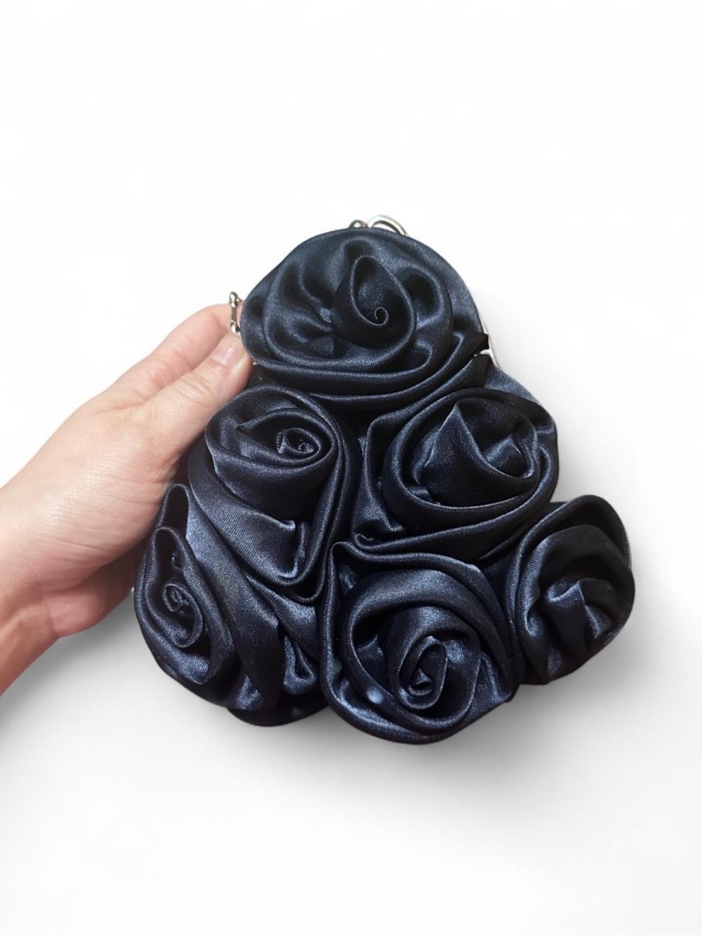 Satin Rosette Evening Bag - Black